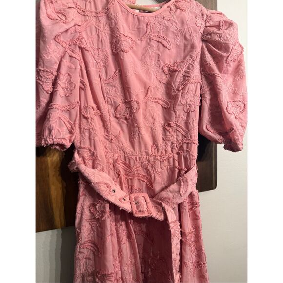 ASOS Design Pink Textured Jacquard Belted Romantic Chic Midi Skater Dress Size 8 - Picture 3 of 5